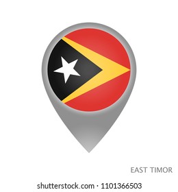 Map pointer with flag of East Timor. Gray abstract map icon. Vector Illustration.