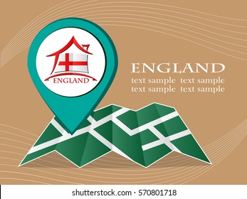 map with pointer flag England vector illustration eps 10.