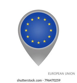 Map pointer with flag of EU. Gray abstract map icon. Vector Illustration.