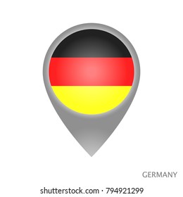 Map pointer with flag of Germany. Gray abstract map icon. Vector Illustration.