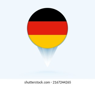 Kartenzeiger mit der Flagge Deutschlands. Vektorflaggenzeichen auf blauem Hintergrund.