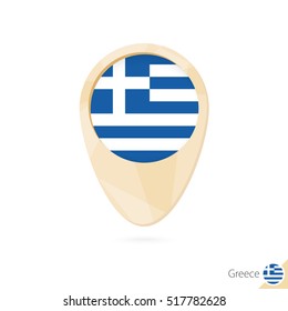 Map pointer with flag of Greece. Orange abstract map icon. Vector Illustration.