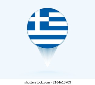 Map pointer with flag of Greece. Vector flag sign on blue background.