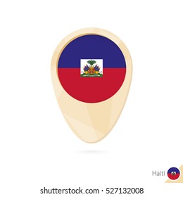 Map pointer with flag of Haiti. Orange abstract map icon. Vector Illustration.