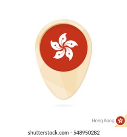Map pointer with flag of Hong Kong. Orange abstract icon. Vector Illustration.