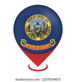 Map pointer with flag Idaho state. Vector illustration.