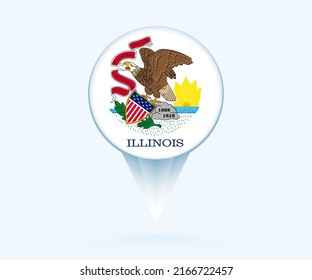 Map pointer with flag of Illinois. Vector flag sign on blue background.