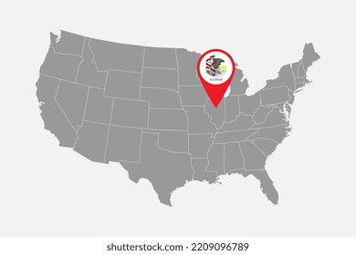 Map pointer with flag of Illinois. Vector illustration.