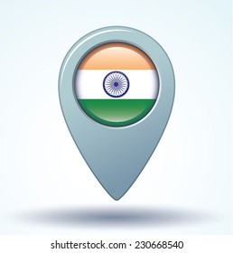 Map pointer Flag of  India, vector illustration.
