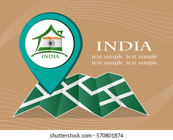 map with pointer flag India vector illustration eps 10.