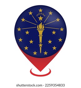 Map pointer with flag Indiana state. Vector illustration.