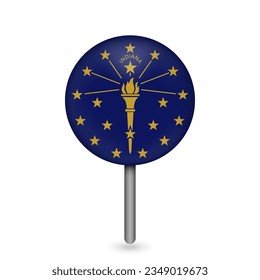 Map pointer with flag of Indiana. Vector illustration.