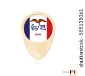 Map pointer with flag of Iowa. Orange abstract map icon. Vector Illustration.