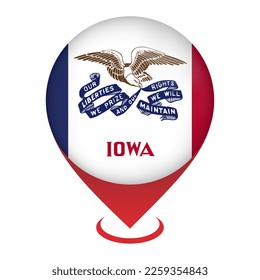 Map pointer with flag Iowa state. Vector illustration.