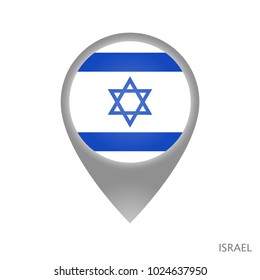 Map pointer with flag of Israel. Gray abstract map icon. Vector Illustration.