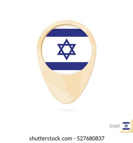 Map pointer with flag of Israel. Orange abstract map icon. Vector Illustration.