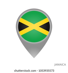 Map pointer with flag of Jamaica. Gray abstract map icon. Vector Illustration.