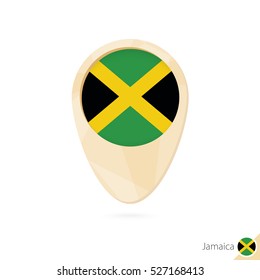 Map pointer with flag of Jamaica. Orange abstract map icon. Vector Illustration.