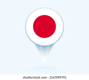 Map pointer with flag of Japan. Vector flag sign on blue background.