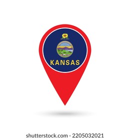 Map pointer with flag of Kansas. Vector illustration.
