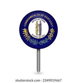 Map pointer with flag of Kentucky. Vector illustration.
