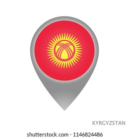 Map pointer with flag of Kyrgyzstan. Gray abstract map icon. Vector Illustration.