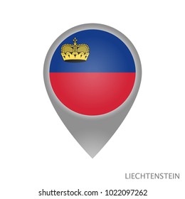 Map pointer with flag of Liechtenstein. Gray abstract map icon. Vector Illustration.
