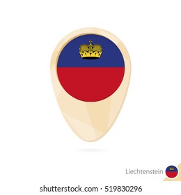Map pointer with flag of Liechtenstein. Orange abstract map icon. Vector Illustration.