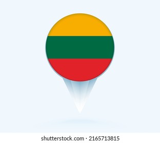 Map pointer with flag of Lithuania. Vector flag sign on blue background.