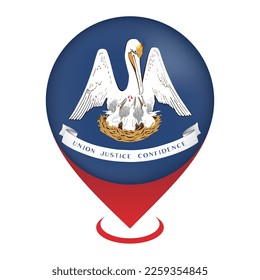 Map pointer with flag Louisiana state. Vector illustration.