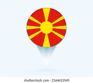 Map pointer with flag of Macedonia. Vector flag sign on blue background.