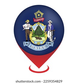 Map pointer with flag Maine state. Vector illustration.