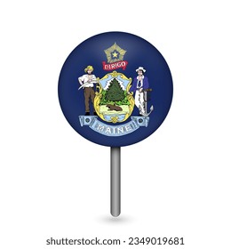 Map pointer with flag of Maine. Vector illustration.
