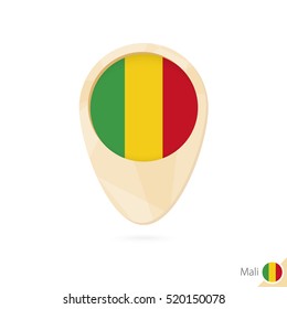 Map pointer with flag of Mali. Orange abstract map icon. Vector Illustration.