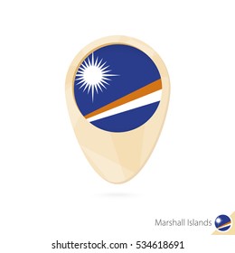Map pointer with flag of Marshall Islands. Orange abstract map icon. Vector Illustration.