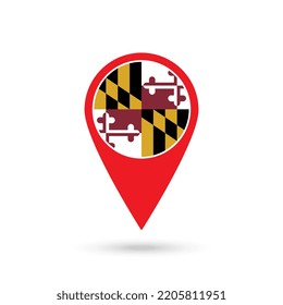 Map pointer with flag of Maryland. Vector illustration.