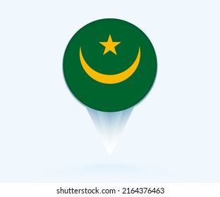 Map pointer with flag of Mauritania. Vector flag sign on blue background.