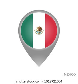 Map pointer with flag of Mexico. Gray abstract map icon. Vector Illustration.