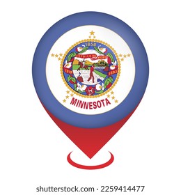 Map pointer with flag Minnesota state. Vector illustration.