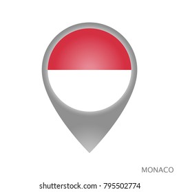 Map pointer with flag of Monaco. Gray abstract map icon. Vector Illustration.