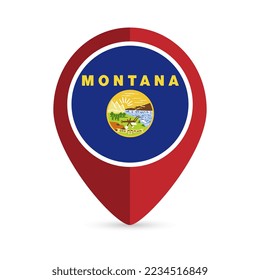 Map pointer with flag Montana state. Vector illustration.