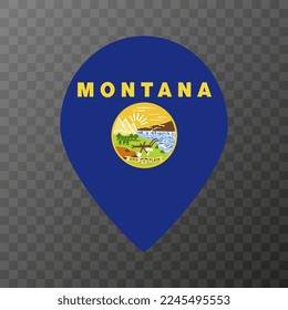 Map pointer with flag Montana state. Vector illustration.