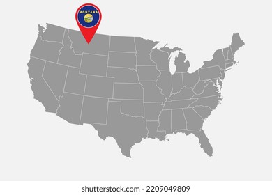 Map pointer with flag of Montana. Vector illustration.