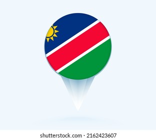 Map pointer with flag of Namibia. Vector flag sign on blue background.