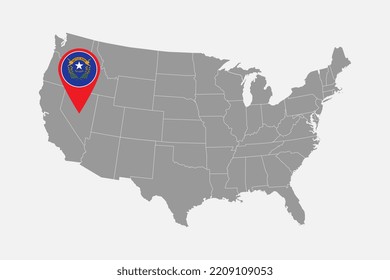 Map pointer with flag of Nevada. Vector illustration.
