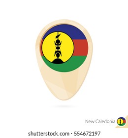 Map pointer with flag of New Caledonia. Orange abstract map icon. Vector Illustration.