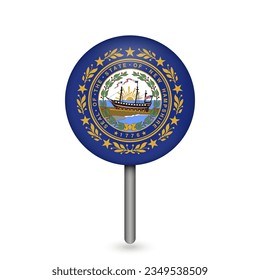 Map pointer with flag of New Hampshire. Vector illustration.