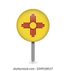 Map pointer with flag of New Mexico. Vector illustration.