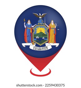 Map pointer with flag New York state. Vector illustration.