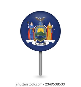 Map pointer with flag of New York. Vector illustration.